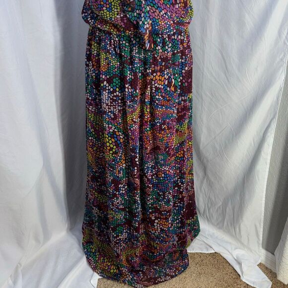 Long Tall Sally LTS Polka dot maxi dress ruffle front Sz 12 mosaic confetti - Picture 2 of 10